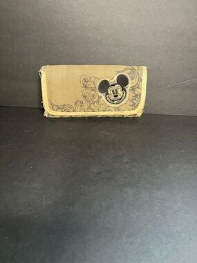 Disney Tan Canvas Wallet with Black Mickey Emblem